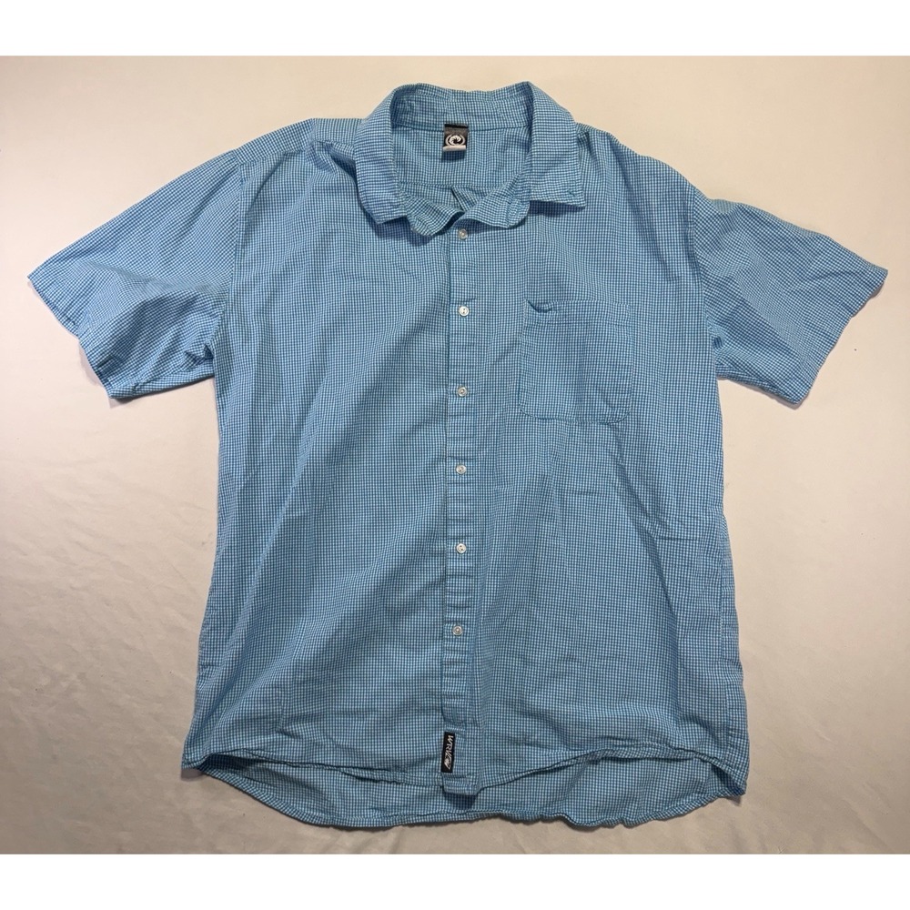 Wave Riding Vehicles WRV Mens XL Blue Gingham Short Sleeve Button Down Shirt USA